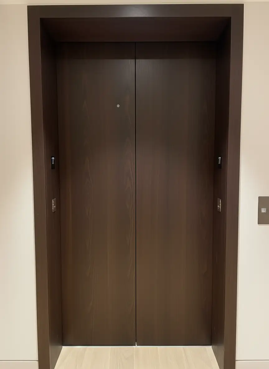 brown wood elevator landing